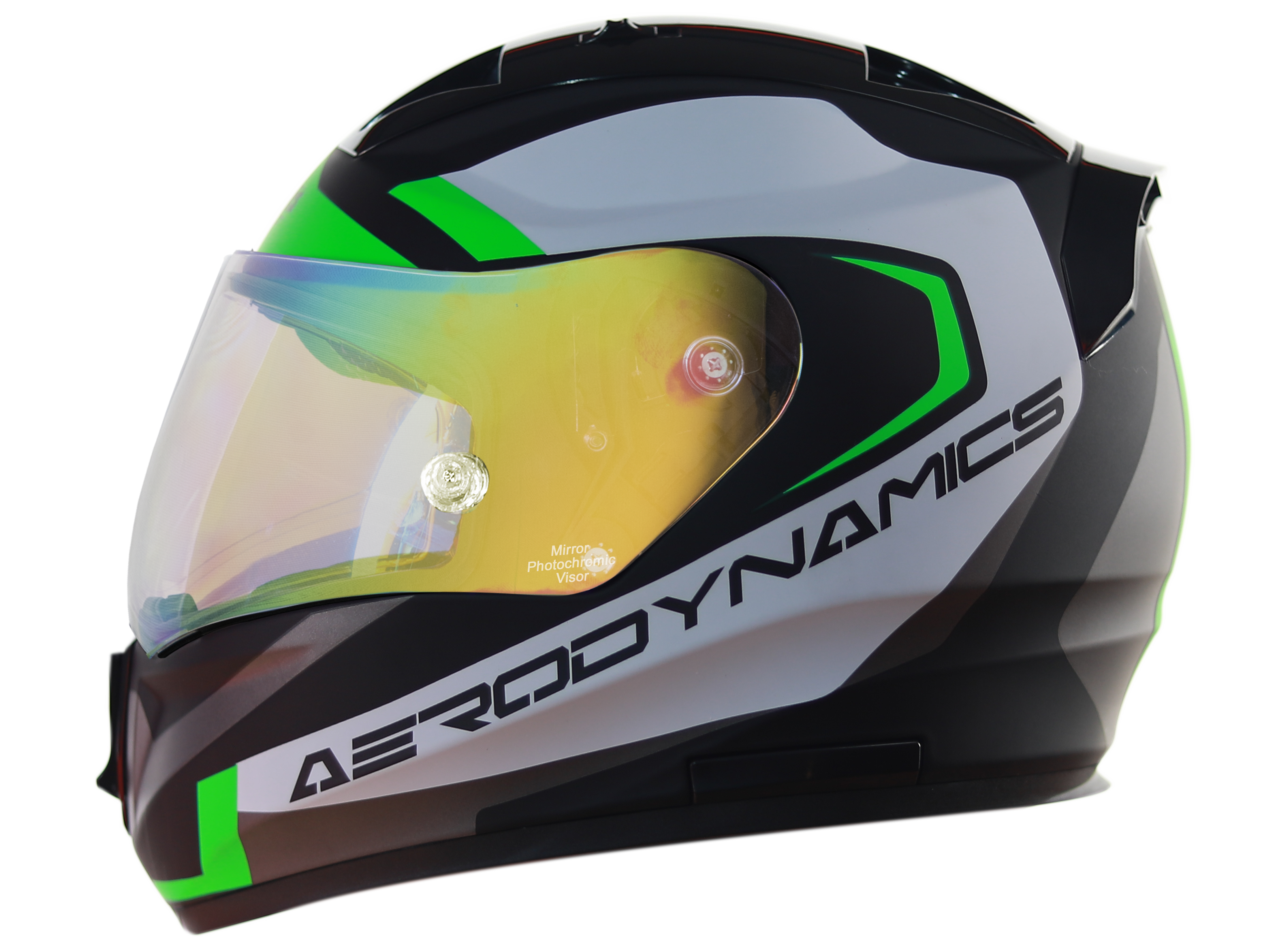 SA-1 Aerodynamics Mat Black/Green With Anti-Fog Shield Green Night Vision Photochromic Visor 